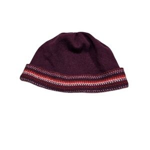 Knit Beanie Hat Winter Warm Striped Maroon Red One Size Lambswool‎ Womens Winter